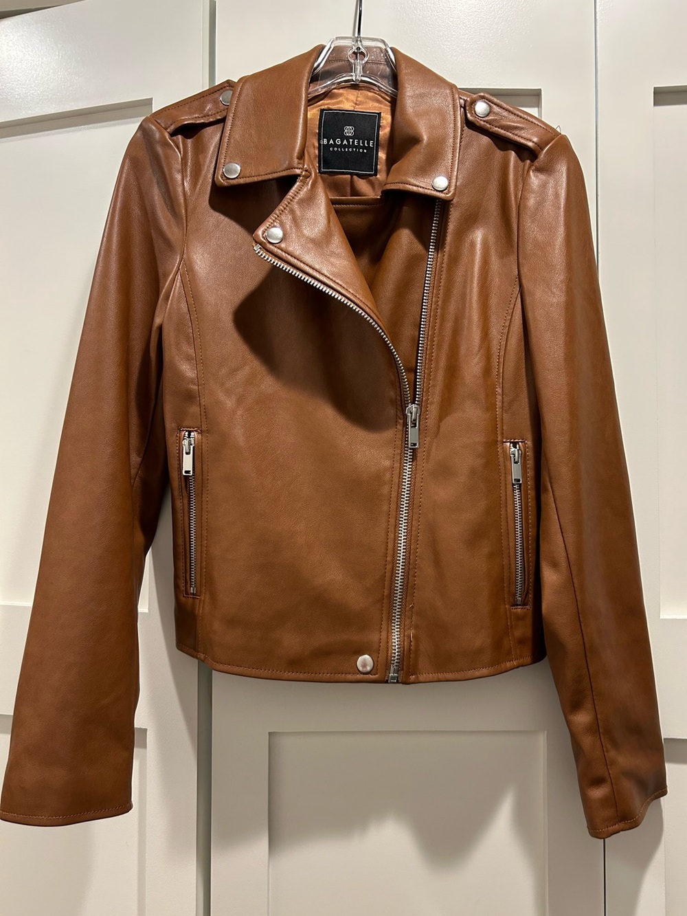 Bagatelle Cognac Vegan Leather Moto Jacket
